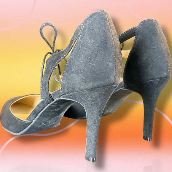 NWOT Unisa ‘Amabelle’ Black Vegan Suede Ankle Tie Stiletto Pumps Size 11 - Picture 12 of 13